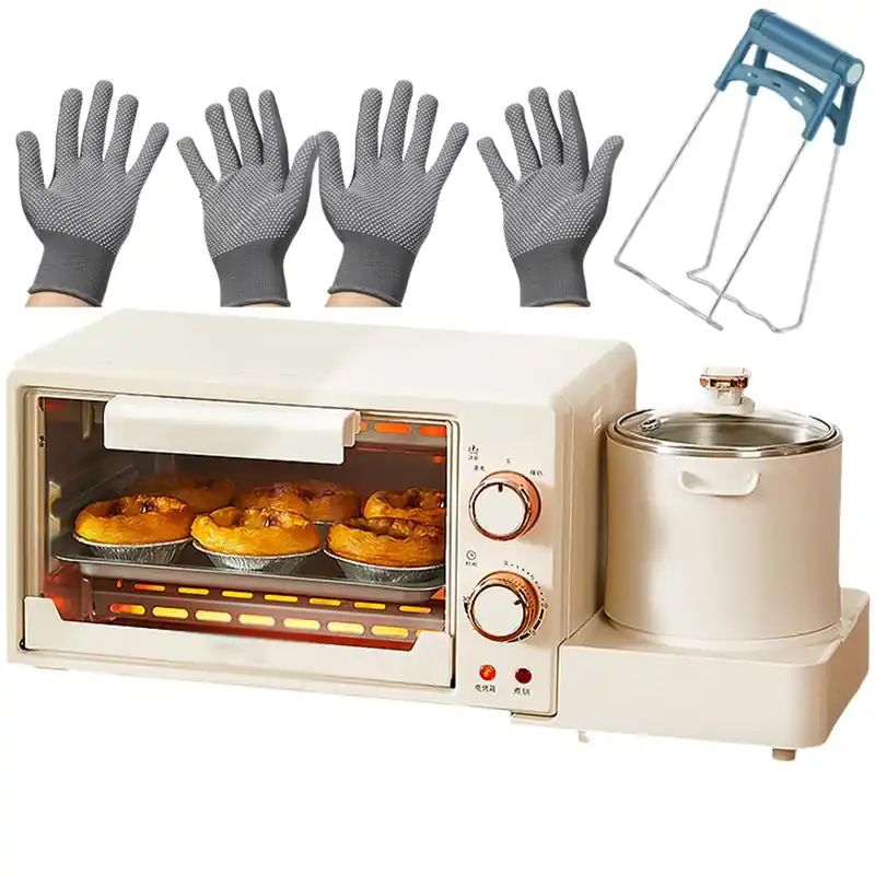 Multifunctional Breakfast Maker Station, 8L Electric Oven with Non-stick Frying Pan and 0.8L Cooking Pot,1050W Egg Sandwich Breakfast Machine for Home
