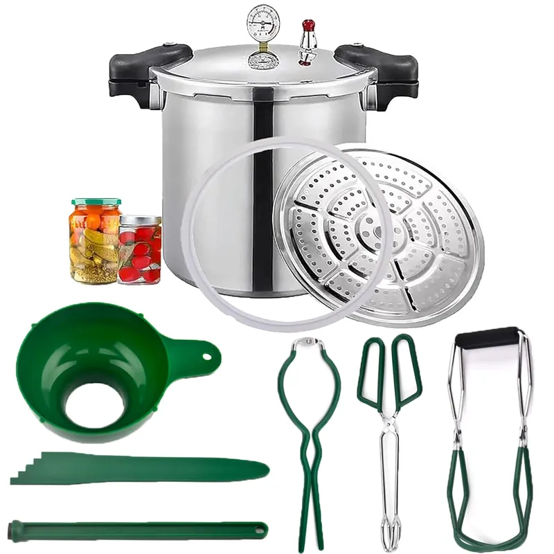25 Quart Pressure Canner Cooker & pressure canners for canning & water bath canner Pressure Gauge & Pressure Regulator Induction Compatible & Pressure release 13 PSI (+/- 5%)