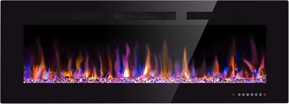Xbeauty 50 inch Wall Mounted Recessed Electric Fireplace Insert, Ultra-Thin Lightweight LED Flush Mount Linear Fireplace Heater, Fit 2x4&2x6 Stud w/Touch Screen,Remote Control,750W-1500W,Black