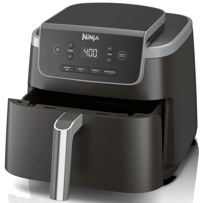 Ninja Air Fryer with Air Crisp 5 QT Capacity fits up to 4lbs of Fries 4-in-1 Pro Air Fry, Roast, Reheat, Dehydrate 400°F Max Temp 1750 Watts W/Nonstick Basket & Crisper Plate Grey AF141