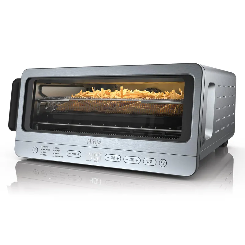 Ninja Air Fryer Toaster Oven Combo 8-in-1 Functionality Flip Up & Away for Storage Space Air Fry Basket, Sheet Pan, Wire Rack & Removable Crumb Tray 1800 Watt Stainless Steel SP151