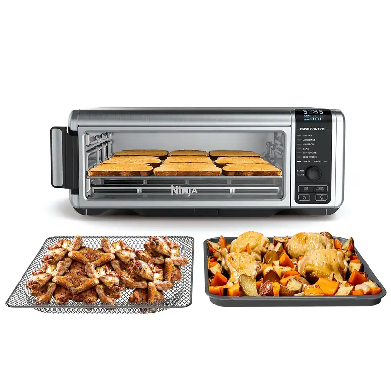 Ninja Digital Air Fryer & Toaster Oven 8-in-1 Functionality Flip-Up Design XL Capacity Air Fry Basket, Sheet Pan, Wire Rack & Crumb Tray 1800 Watt Silver SP101