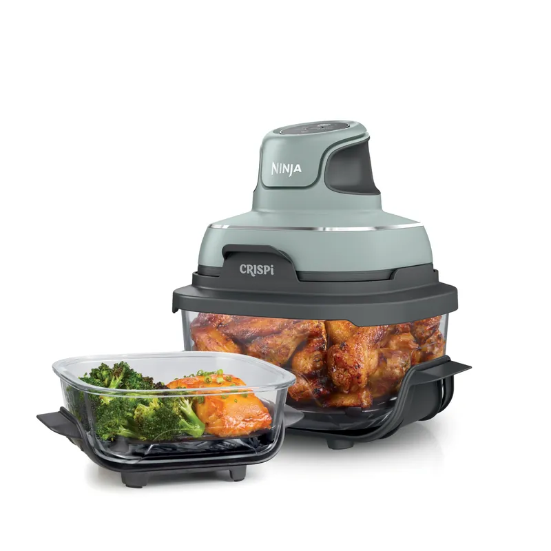 Ninja Crispi 4-in-1 Glass Air Fryer 450°F Non-Toxic 4QT & 6-Cup Glass Containers w/Lids Microwave, Freezer, Dishwasher Safe Max Crisp, Air Fry, Bake, Recrisp Green FN101SG
