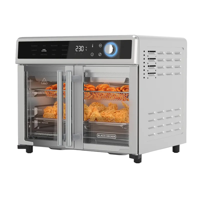 BLACK+DECKER Crisp ‘N Bake Air Fryer Toaster Oven Combo, 12 in 1 Countertop Convection Oven Cooks Food Fast, Fits a Whole Pizza or 6 Toast Slices, French Doors with Stainless Steel Finish