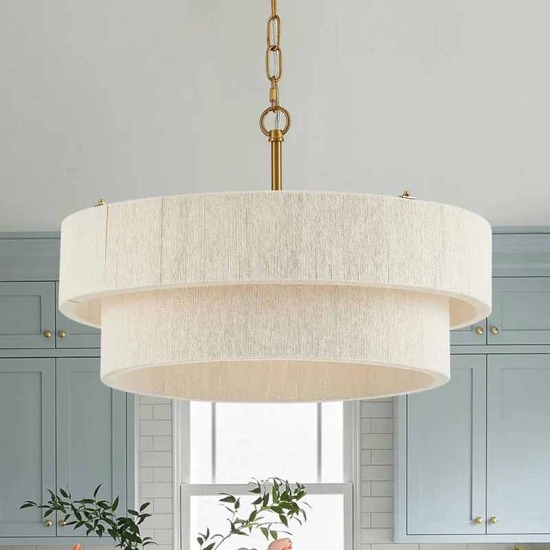 ELYCCUPA 20”Hand Woven Rattan Chandelier Boho Pendant Light Adjustable Coastal Pendant Light for Kitchen Island Dining Living Room, White, UL Listed