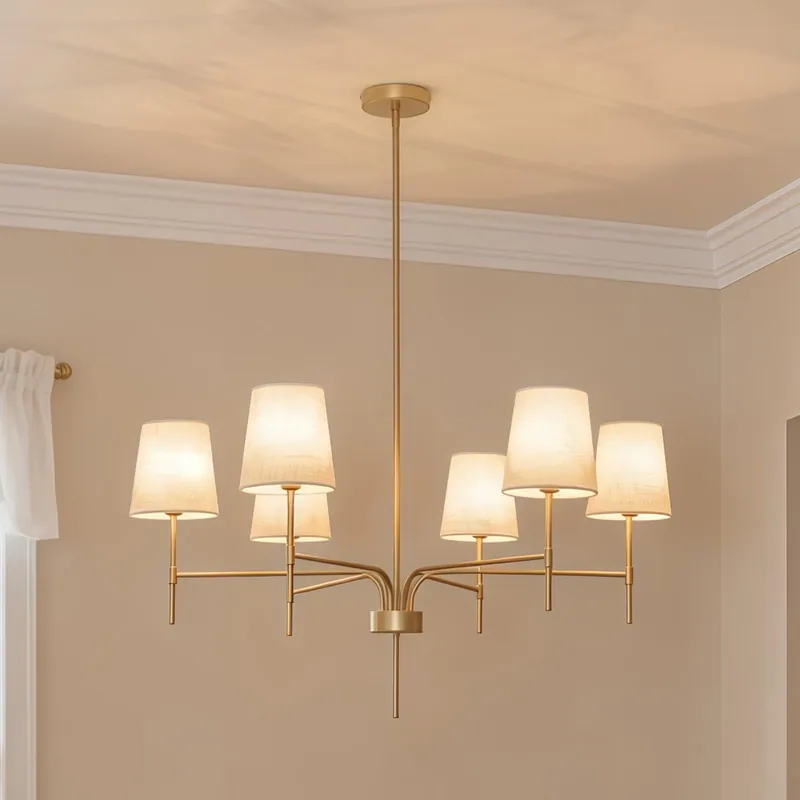Alynzee Gold Chandeliers for Dining Room, 6-Light Modern Chandelier Light Fixture Over Table, with White Fabric Shade, 34" Large Transitional Kitchen Pendant Lights for Living Room Bedroom Foyer