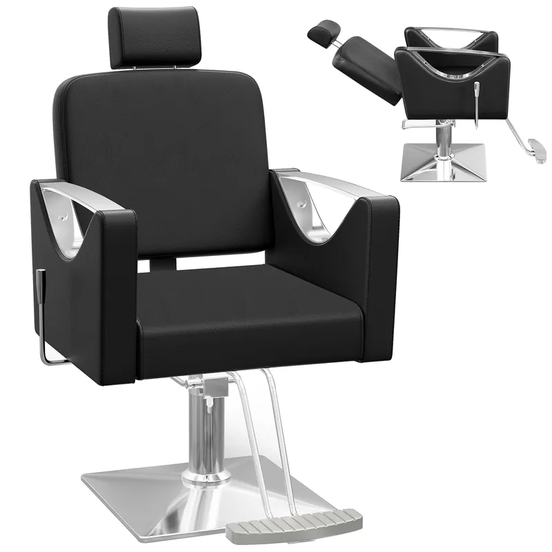 AreShark Barber Chair, Reclining Heavy Duty Salon Chair with Hydraulic Pump & Adjustable Headrest, Professional Beauty Styling Hair Chair for Hair Stylist, Hairdresser, Barbershop, Home, Black