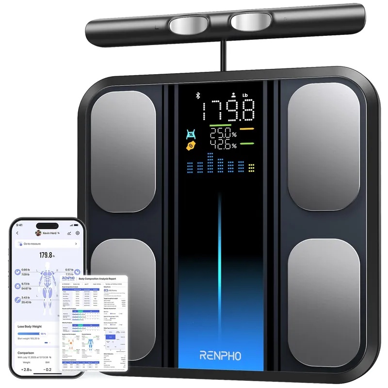 RENPHO Scale for Body Weight and Fat Percentage, Smart Scale with 8 Electrodes Larger Platform, Body Analyzer for BMI, Body Fat, Muscle Mass, High Precision, 400lbs