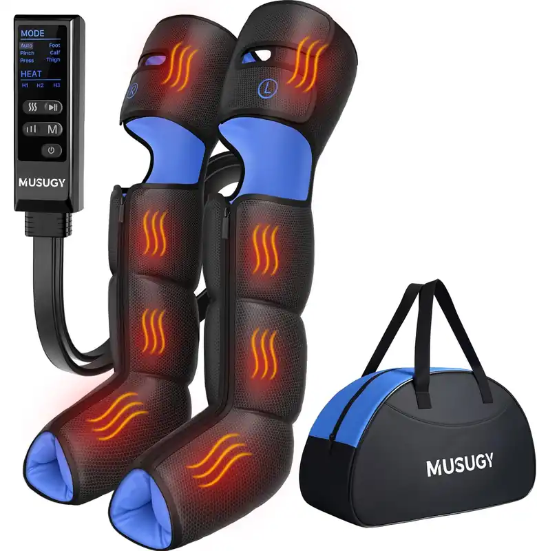 Musugy Leg Massager with Heat and Compression Sequential Compression Boots with 6 Modes,9 Intensity and 3 Heat for Circulation and Pain Relief - Christmas Birthday for Mom, Dad, Athletes, Gym