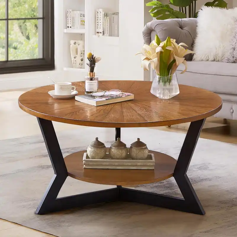 Gravilithic Round Coffee Table, Wood Circle Coffee Table with 2-Tier Storage, Center Table for Living Room Bedroom Office Apartment, Easy Assembly, 35‘x 18‘ Inches, Espresso