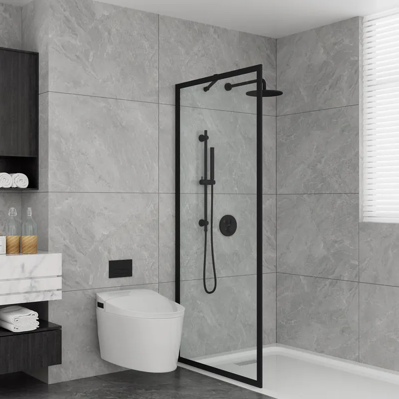GDGZQD 34" X 75" Shower Door Clear Tempered Glass Framed Shower Screen Walk-in Black Finish, Shower Screen Walk-in Black Finish