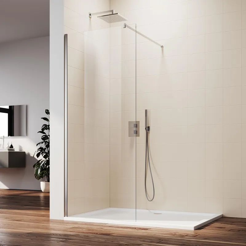 SUNNY SHOWER 32" W x 74" H Walk In Shower Door 5/16" Tempered Shower Glass Door Frameless Shower Glass Door with Support Bar, Chrome Finish