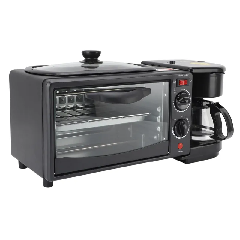 3-in-1 Breakfast Station with Coffee Maker, 4-Slice Toaster Oven, Non-Stick Griddle, 110V