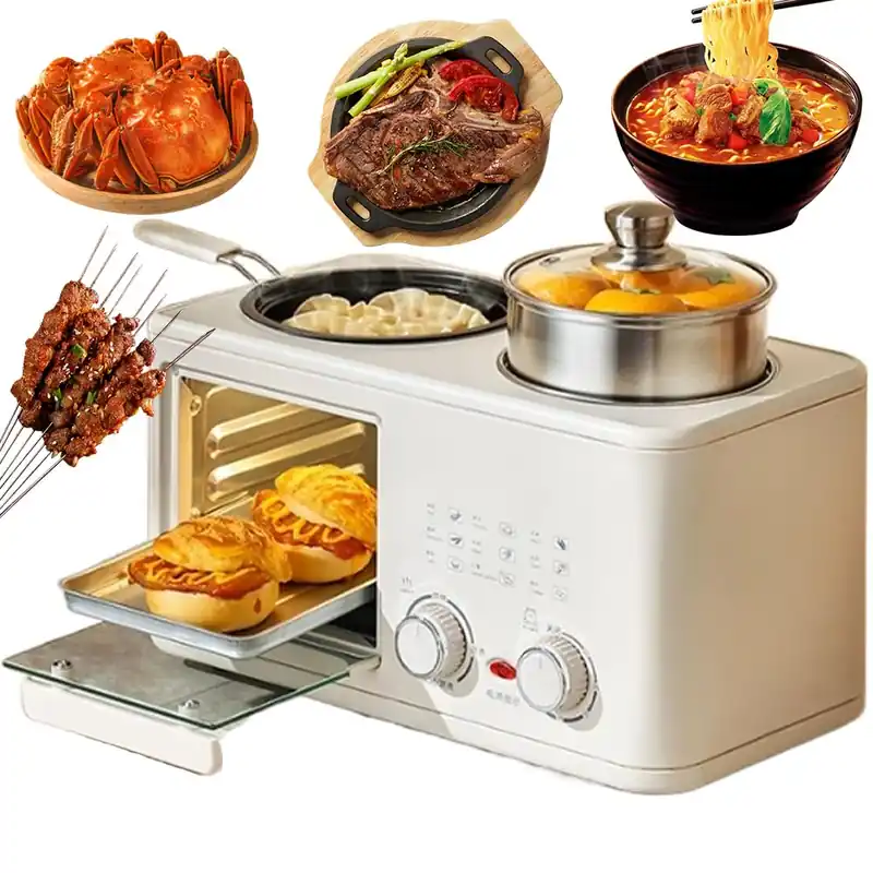 4-in-1 Breakfast Maker Station, 8L Electric Breakfast Machine with Oven, Frying Pan and Steamer, 1200W Breakfast Egg Sandwich Maker