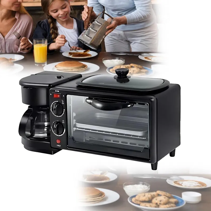 Breakfast Center 4-in-1 with Coffee Maker, Non-stick Skillet, 7L Toaster Oven and Dual Heating Elements, Compact Kitchen Appliance for Apartments and Dorm Living