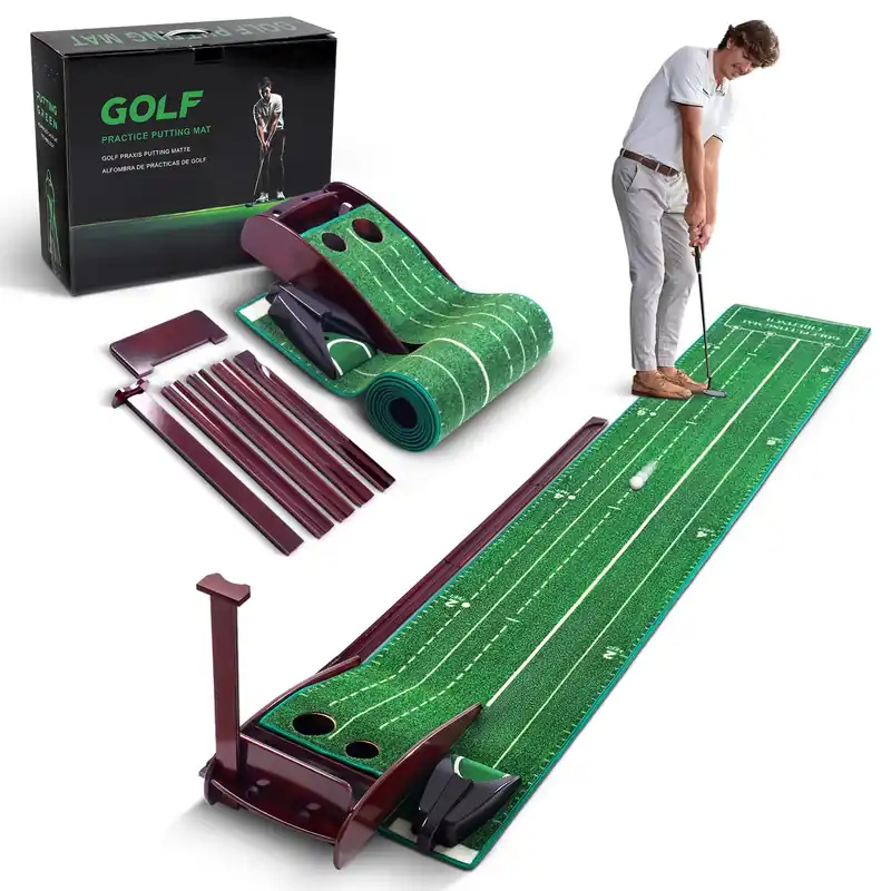 ChieFinch Golf Putting Mat for Indoors - Putting Green with 3 Tracks & Automatic Ball Return, Golf Training Equipment for Mini Game & Golf Pratice at Home or in Office, Gift for Golfer Lovers