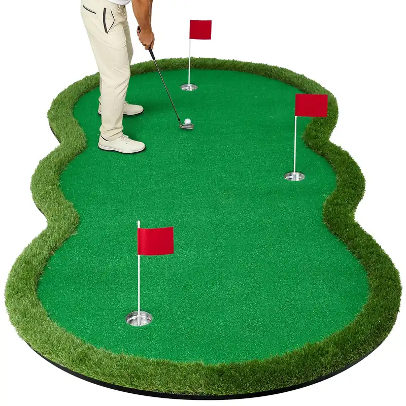 Golf Putting Green, 5x10ft Thickening Golf Putting Mat Professional Practice Training Mat with 3 Cups, 3 Flags and Realistic Turf, for Indoor Outdoor Home Backyard, Ideal Gift for Men Golfers Dad