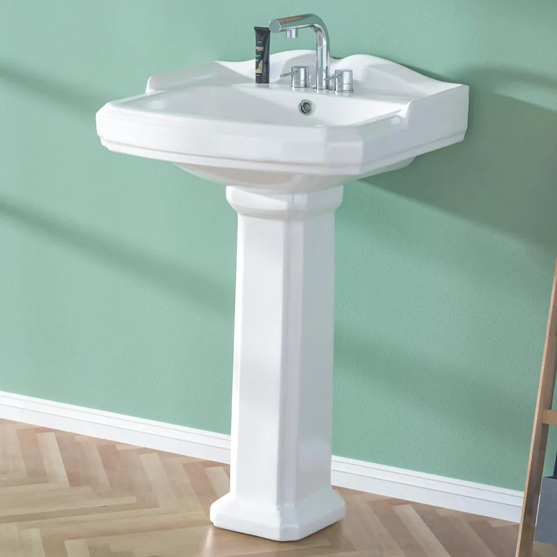 Miuara Pedestal Sink 23 Inch - 3 Hole Vintage Porcelain Pedestal Sink Combo for Bathroom, 19"Dx23"Wx36"H, White Color, with Backsplash, 1 Overflow Hole & 3 Faucet Hole
