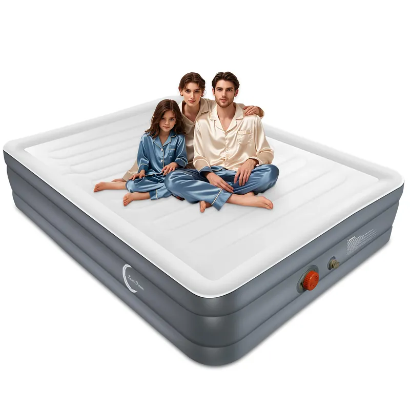 LunaDream Eclipse Series Queen Air Mattress with USB Rechargeable Built-in Pump, Wireless Inflatable Airbed, Durable Leakproof Design, Portable for Home & Camping