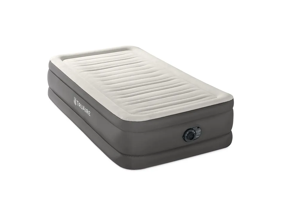 INTEX 64091ED TruAire Luxury Air Mattress Fiber-Tech – Twin Size – Built-in Electric Pump – 18in Bed Height – 330lb Weight Capacity