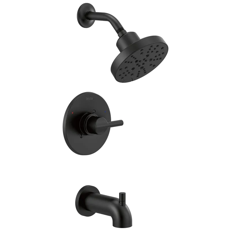 Delta Nicoli 14 Series H2Okinetic Bathtub and Shower Faucet Set, Matte Black Shower Head and Handle Set, Valve Trim Kit, Matte Black 144749-BL (Valve Included)
