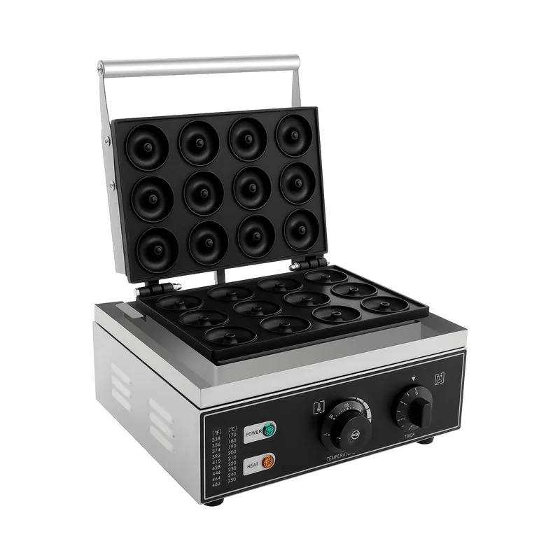 Electric Donut Maker, 110V 1550W Commercial Non-Stick Doughnut Machine 122-572℉ Double-Sided Heating Pancakes Maker Machine w/12 Holes for Parties Kitchen Cafes & Tea Stores
