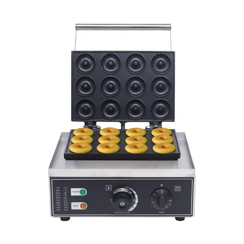 TENNIEX 1550W Electric Donut Maker, 12 Hole Nonstick Doughnut Machine Commercial Waffle Maker Crepe Maker for Restaurant Bakeries Family, Temperature Range 122-572℉