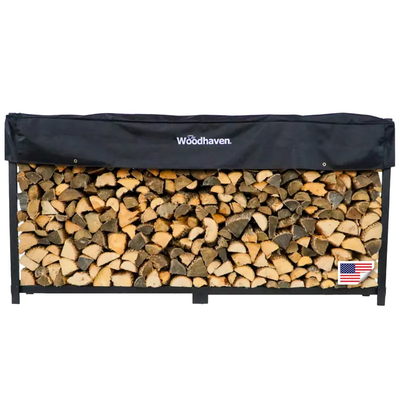Woodhaven 8-Foot Firewood Rack – American Brand – 1/2 Cord Raised Lumber Storage Rack – Keeps Wood Dry & Ready – Heavy-Duty Steel, Lifetime Structural Warranty (With Cover)