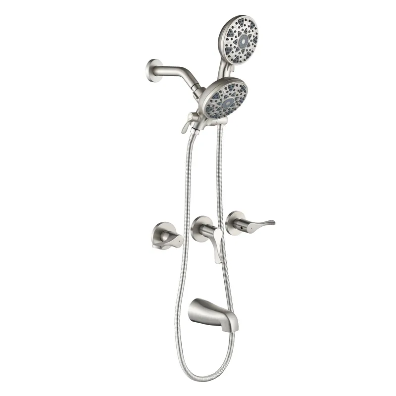 3 Handles Shower Faucet Set with Tub Spout Bathtub Shower Faucet Combo Set Shower System Complete Tub and Shower Trim Kit Brushed Nickel Wall Mounted Shower Fixtures