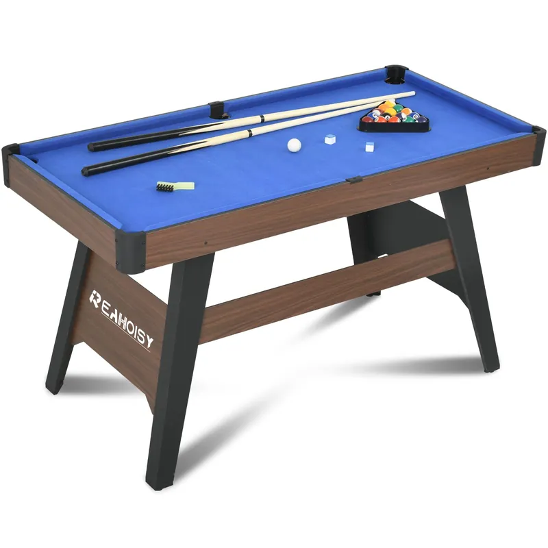 4.5Ft Pool Table, Wooden Billiard Tables for Kids, Portable Pool Game Tables 16 Balls, 2 Cue Sticks, 2 Chalks and Brush for Family, Party (Blue)