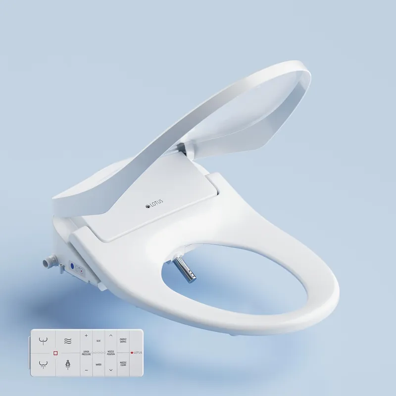 Lotus Bidet ATS-850 Elongated Slim Heated Toilet Seat with Adjustable Warm Water Wash, Wireless Remote, Stainless Steel Nozzle, Warm Dryer, LED Night Light, Child Mode, Easy DIY Installation