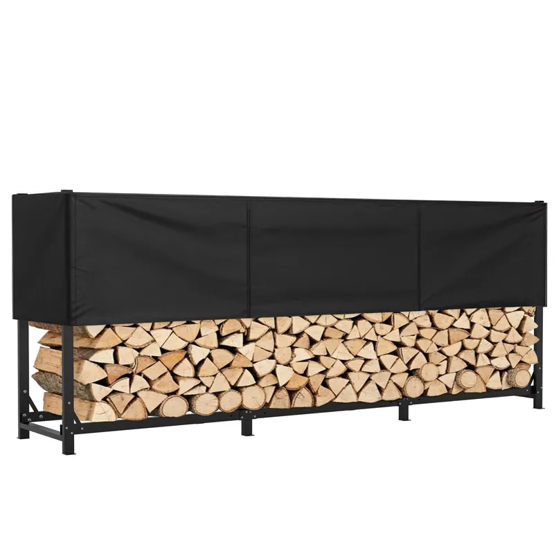 Gsskny Heavy Duty 10ft Firewood Rack with Cover Outdoor, 5/8 Cord Capacity Log Holder Sturdy Steel Construction, All-Weather Black Powder Coat Wood Storage Organizer for Indoor&Outdoor Use, Black