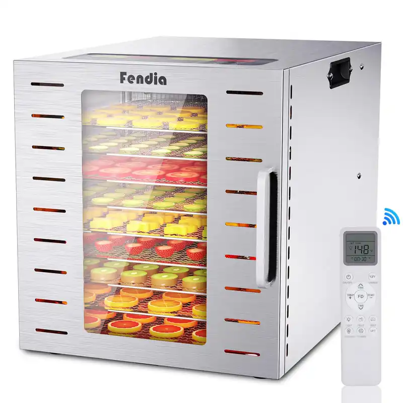 Food Dehydrator for Jerky, 9 Stainless Steel Large Trays, 800W Fruit Dehydrator with Remote Control, 24H Timer and 194°F Temperature Control, Food Dryer for Jerky, Herbs, Fruit, Dog Treats