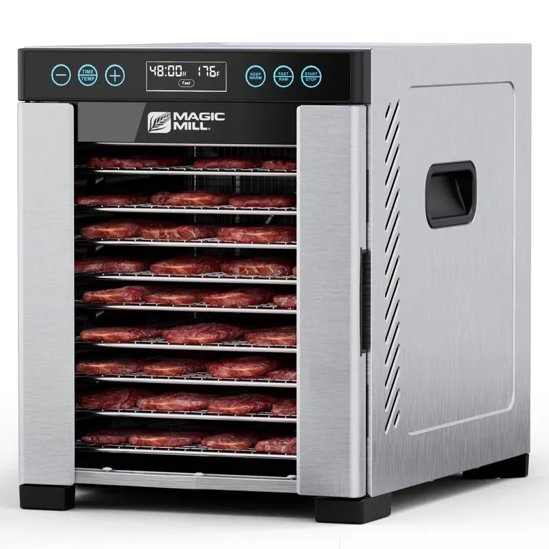 Magic Mill Pro Food Dehydrator Machine 10 Stainless Steel Trays Dryer for Jerky, Dog Treats, Herb, Meat, Beef, Fruit Keep Warm Function, Digital Timer and Temperature Control, ETL Approved