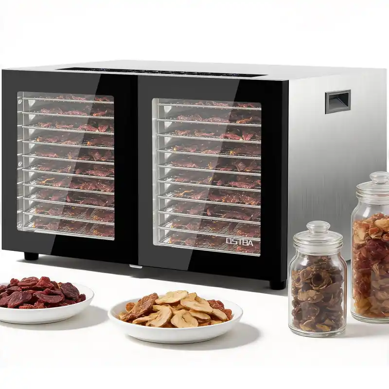 OSTBA Dual Zone Food Dehydrator, 20 Stainless Steel Trays, 1300W Dual Layer Food Dryer, 180℉ Adjustable Temp, 48H Digital Timer, 10 Presets for Jerky, Meat, Fruit, Herbs