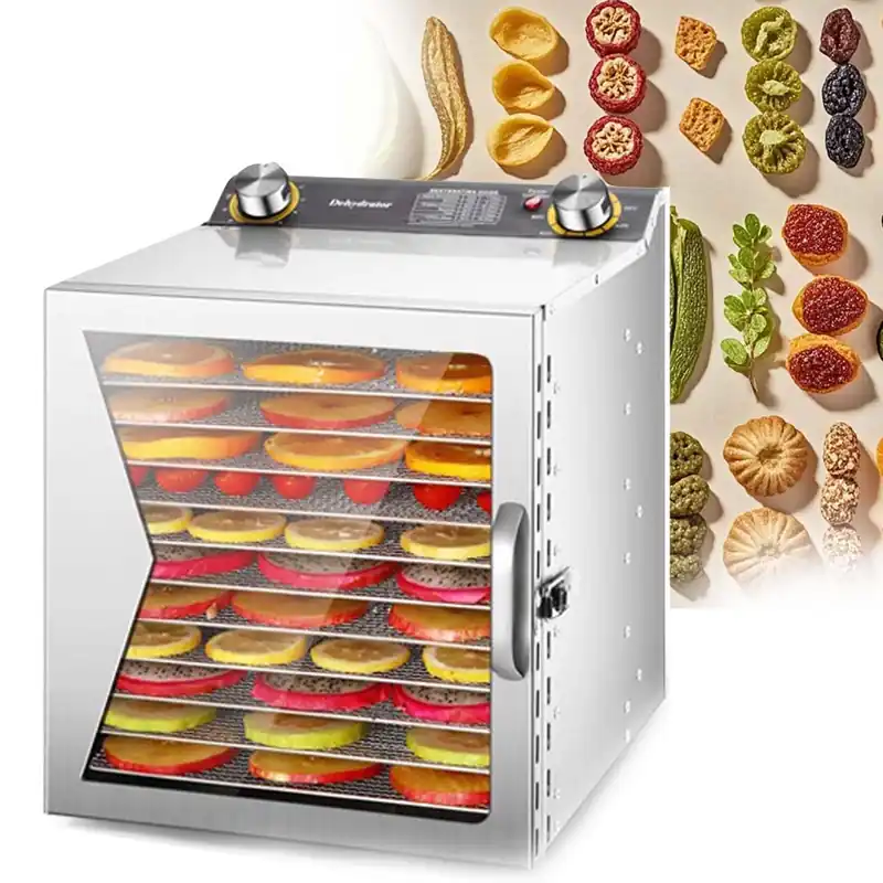 Stainless Steel Food Dehydrator Machine With Digital Timer, 800W Power, Large Trays For Jerky, Fruit, Vegetables, Herbs, Meat And Dog Treats, 360° Even Drying Technology(12Layers)