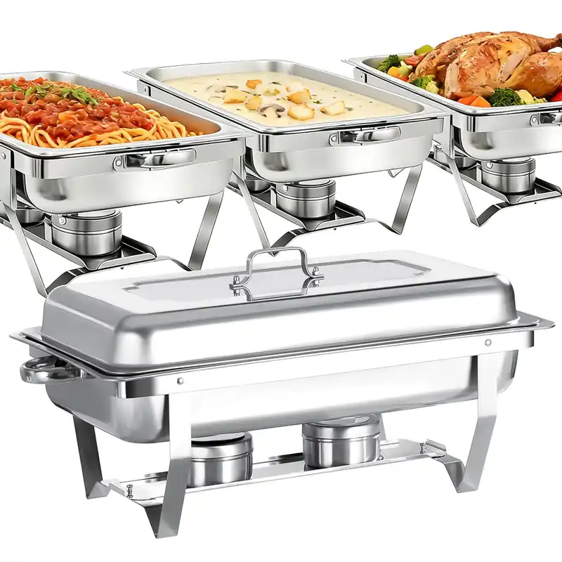 Jacgood 4 Pack 8QT Stainless Steel Chafing Dishes for Buffet, Foldable Frame Food Warmers with Full Size Pan Ideal for Catering, Weddings, Christmas Parties, Event Serving Supplies