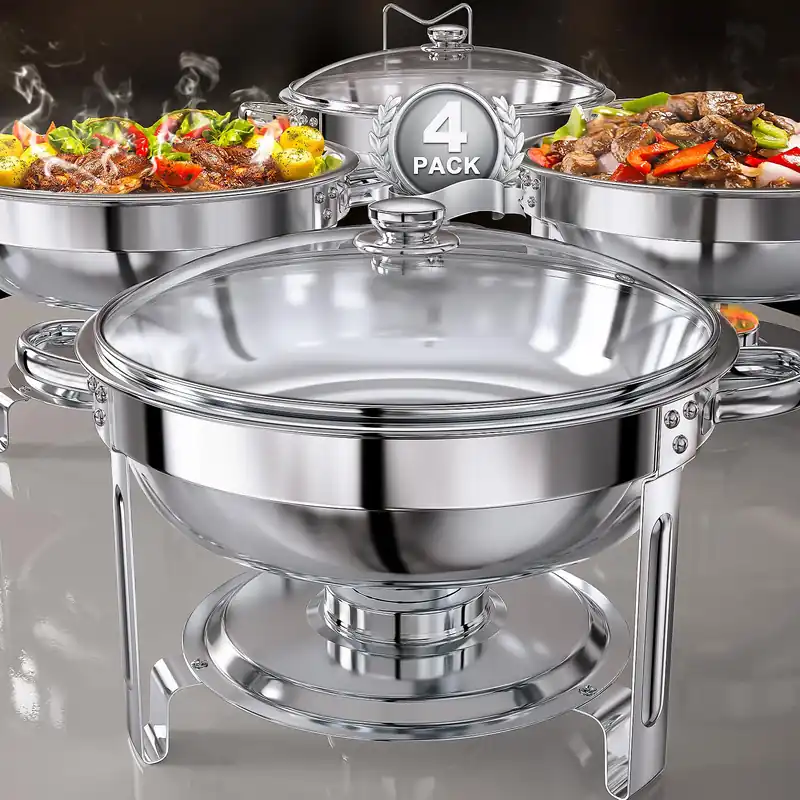 GGIU Chafing Dishes for Buffet Set 100% Pre-Installed Chafers for Catering - Round Chafing Dish Buffet Set with Lids Chafers and Buffet Warmers Sets Serving Food Warmer Chafers Servers Sets