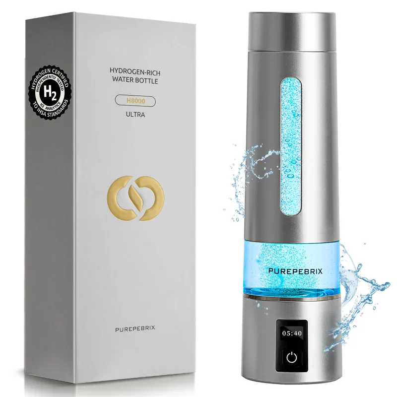 PUREPEBRIX Hydrogen Water Bottle Generator-Up to 8100 PPB Molecular Hydrogen, 12-Hour Hydrogen Retention, IHSA Certified SPE/PEM Tech, Portable Hydrogen Bottle, Healthy Gift (Platinum)