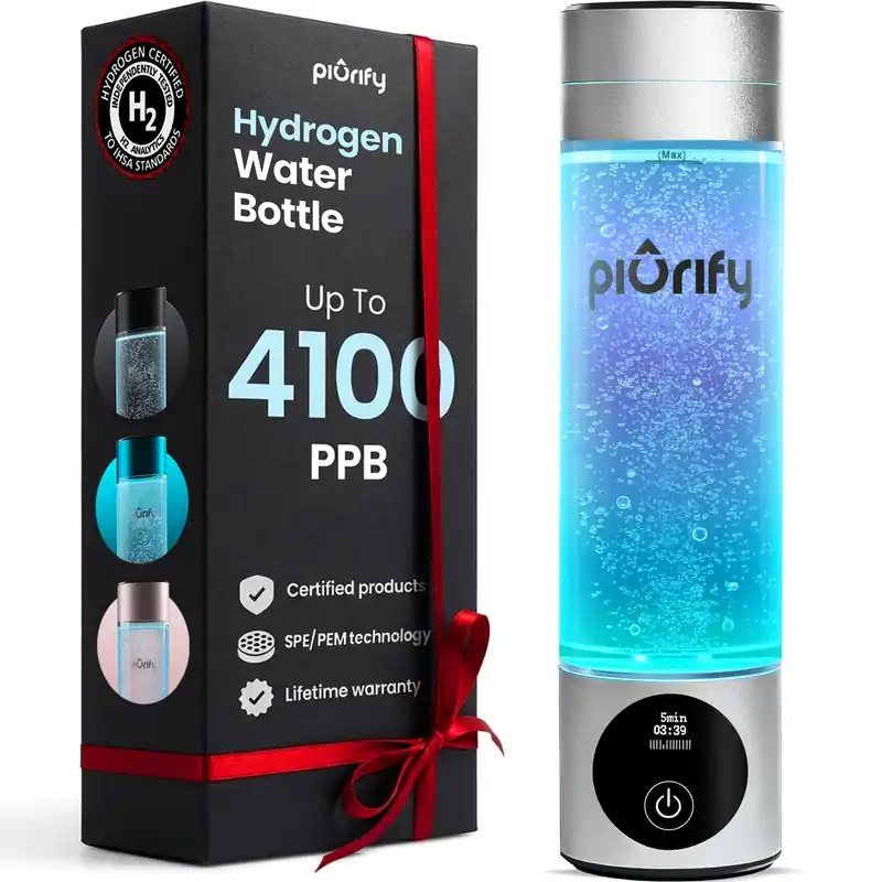 PIURIFY Hydrogen Water Bottle Generator - Up to 4100+ PPB Molecular Hydrogen Infusion - SPE/PEM Technology - Certified H2 Generator - Rechargeable - Extended Warranty - 10 oz (Silver)