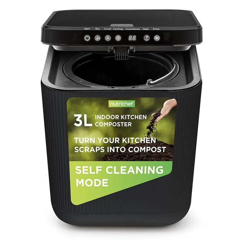 Nutrichef 3L Electric Kitchen Composter - Compost’s Organic Material & Food Scraps Countertop Automatic Compost Bin Dry, Crush, & Cooling Functions Perfect for Kitchens & Apartments Grey