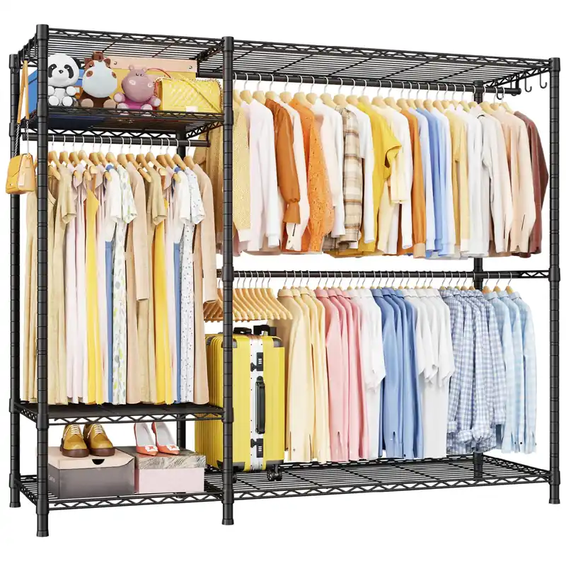 Ulif F7 Plus Garment Rack, Heavy Duty Clothes Rack, Clothing Racks for Hanging Clothes, 6-Tiers Freestanding Portable Closet Storage Rack 68‘‘ W × 14.6‘‘ D × 76.6‘‘ H, Max Load 850 Lbs, Black