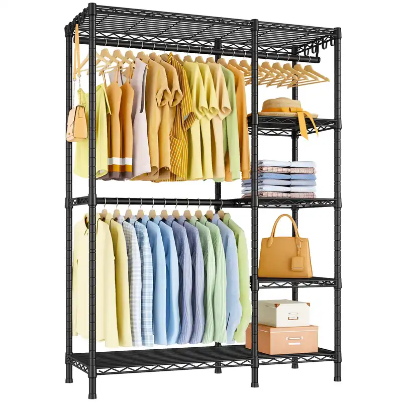 Ulif F2 Clothes Rack, 5 Tiers Heavy Duty Garment Rack for Bedroom, Freestanding Adjustable Closet Storage Organizer, 46.1" W x 15.4" D x 78.3" H, Load 630lbs, Upgraded Black