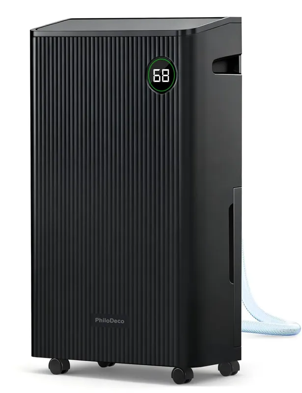 PHILODECO 80 Pint 4500 Sq.Ft with Drain Hose, Automatic Defrosting, Intelligent Humidity Control with 24HR Timer, Smart Quiet Dehumidifier, for Basement, Bathroom, Bedroom, Home, Black