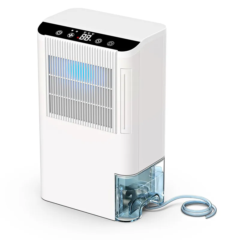 Dehumidifiers for Home, 2000 Sq.Ft Small Dehumidifier with 3.3ft Drain Hose, 2.5L Tank, Timer Sleep Mode, Portable Dehumidifier for Basement, Bedroom, Bathroom (Frost White)