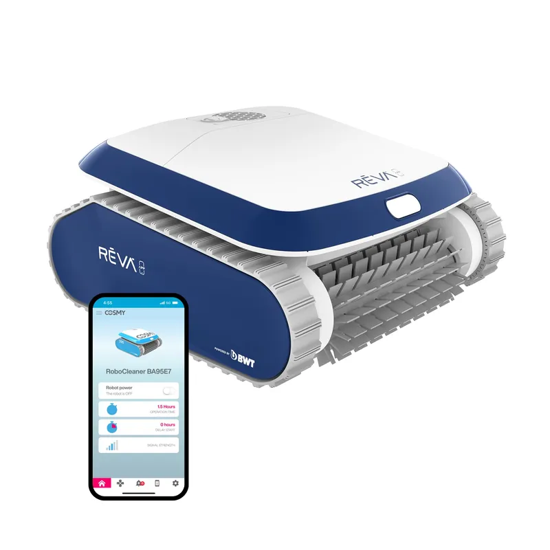 REVA AI Gyroscopic Robotic Pool Vacuum Cleaner, Smartphone APP Control, Horizontal Waterline/Wall/Floor Deep Cleaning, Upgraded 2024 Auto Navigation, 2-Layers Fine Filtration, for Pools up to 35ft