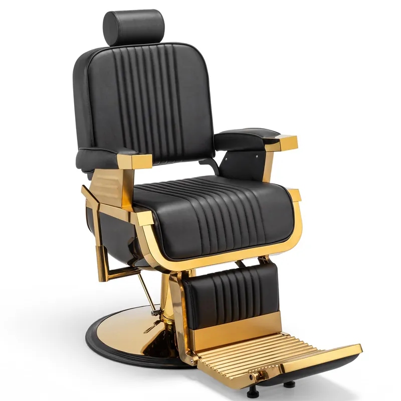Winado Heavy Duty Vintage Barber Chair, Hydraulic Reclining Salon Chairs for Hair Stylist with Footrest & Headrest, 360° Swivel All Purpose Chair Salon Beauty Spa Shampoo Equipment, Black & Gold