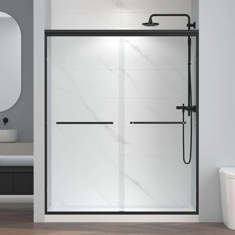 ENSO SENKA 56-60" W x 72" H Semi-Frameless Bypass Sliding Shower Door, Easy-to-Clean Treated Clear Tempered Glass, Matte Black