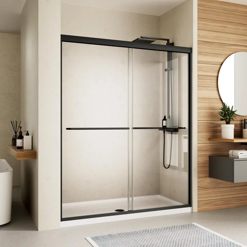Shower Door,Royal Guard 44-48" W x 70" H Semi-Frameless Double Sliding Glass Shower Door with 1/4‘‘ (6mm) Clear SGCC Tempered Glass,Bypass Shower Enclosure,Matte Black