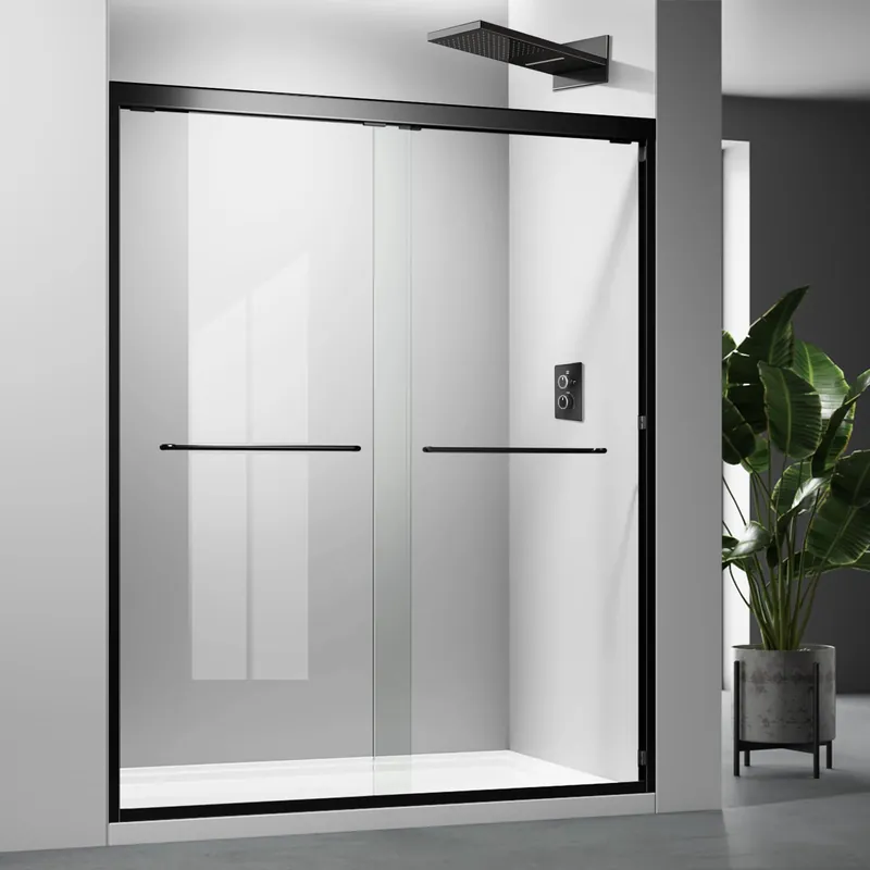 Glass Shower Door,Matte Black 56-60 inch W x 72 inch H Semi-Frameless Sliding Door,Bypass Bathroom Door with 1/4‘‘ Clear Tempered Glass Panel,Stainless Steel Hardware Double Handles Framed